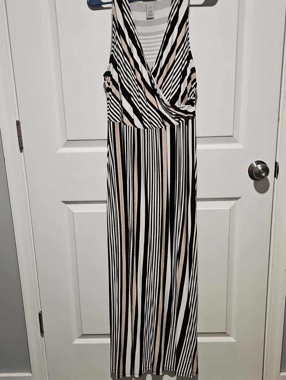 Catherines Black, White & Beige Striped Sleeveless Maxi Dress